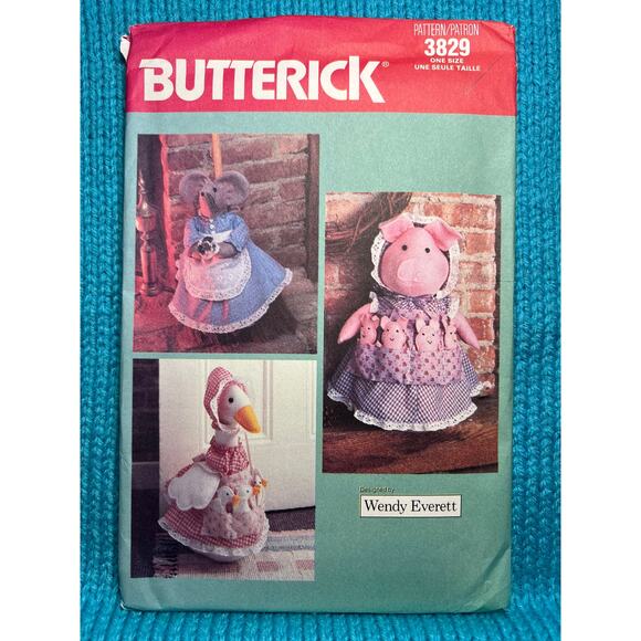 Butterick pattern 3829 mouse pig goose plush door stoppers and broom cover - Picture 1 of 10